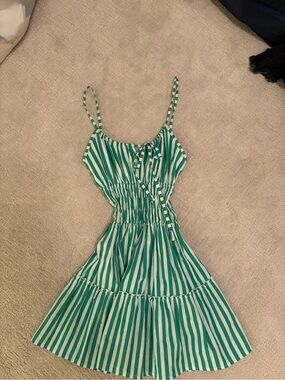 Green and White Striped Sundress